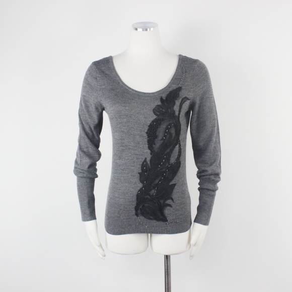 Anthropologie Torie Lace Beads Grey Wool Sweater S - Picture 3 of 8